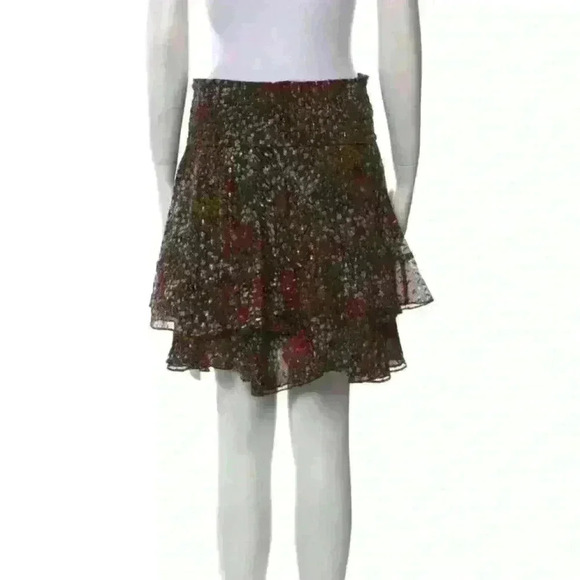 A.L.C. Silk Knee Length Skirt Floral Ruffled Accents Elasticized Waist Size 6 - Picture 4 of 11